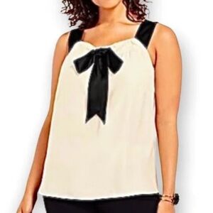 Talbots RSVP Sleeveless Silk Blouse Cream with Black Bow Accent Women’s Petite S